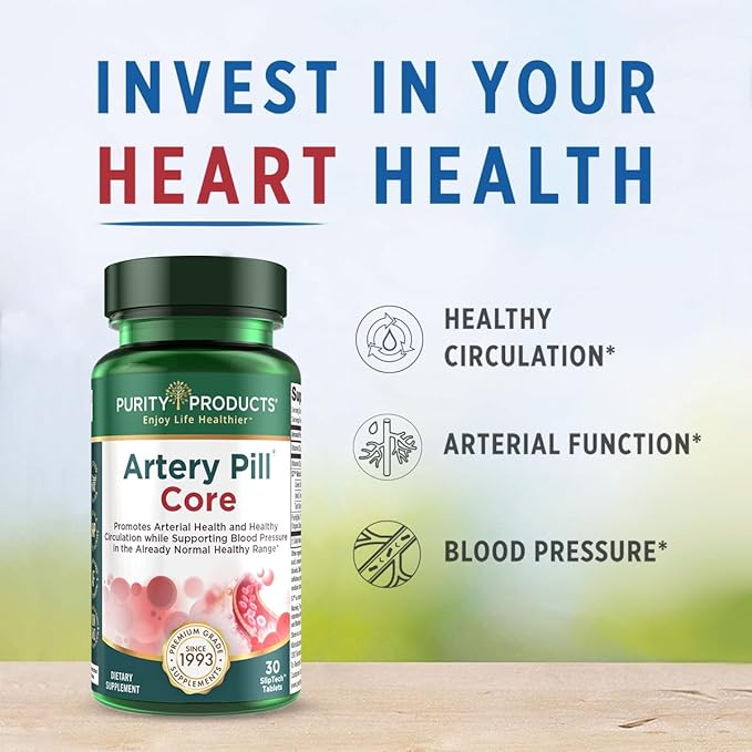 Purity Products Artery Pill Core from MK-7 Vitamin K2, Plant-Based S7 Nitric Oxide Booster, Vitamin D3, Organic Blueberries - Promotes Arterial Health & Cardiovascular Function - 30 Count