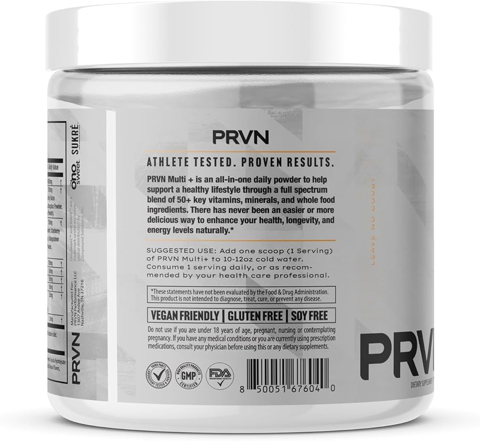 PRVN Performance Multi+ Greens, Probiotic, Ashwagandha, Lions Mane & MCT Powder - Energy & Mental Boost, 30 Serv (Orange Cream)