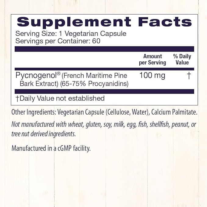 Healthy Origins Pycnogenol 100 mg - Premium Pine Bark Extract - French Maritime Pine Bark Extract for Heart Health, Skin Care & More - Gluten-Free & Non-GMO Supplement - 120 Veggie Caps