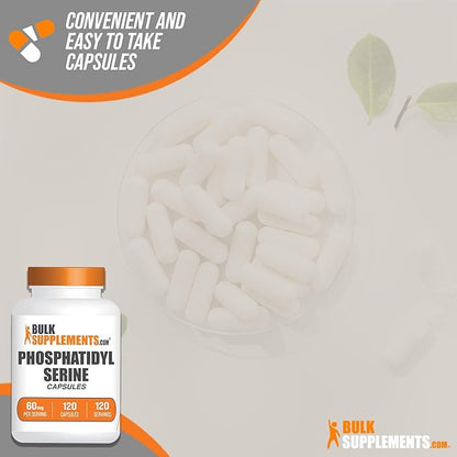 BulkSupplements.com Phosphatidylserine Capsules - Phosphatidylserine Supplement, Sourced from Soy - 60mg per Capsule, Gluten Free - 1 Capsule per Serving, 120 Capsules (Pack of 1)