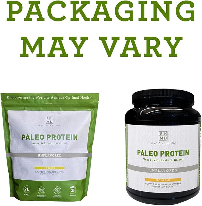 Amy Myers MD Pure Paleo Protein Powder - Clean Grass Fed Pasture Raised Protein - Hormone Free, Non-GMO, Gluten & Dairy Free - Perfect for Keto and Paleo - Unflavored - 28.57 oz
