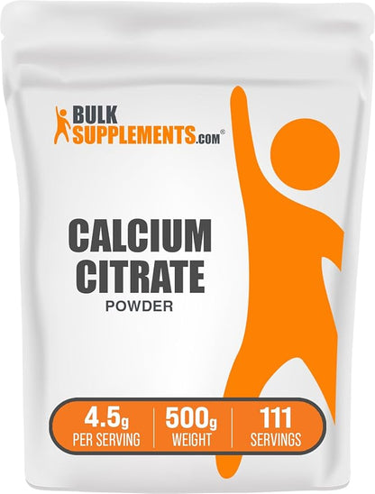 BulkSupplements.com Calcium Citrate Powder - Calcium Citrate Supplement, Calcium Citrate 1000mg - Gluten Free, 4500mg (1000mg Calcium) per Serving, 500g (1.1 lbs) (Pack of 1)
