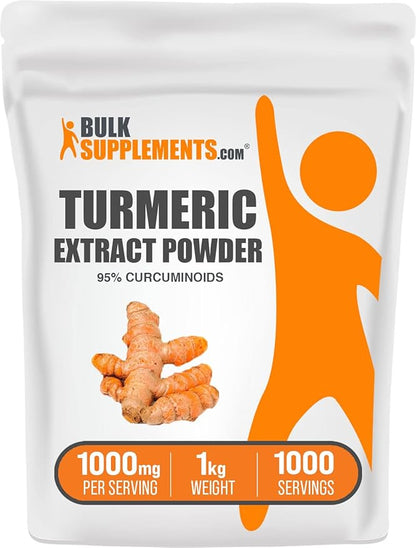 BulkSupplements.com Turmeric Extract Powder - from Turmeric Root, Curcumin Supplements 1000mg, Turmeric Curcumin Powder - Gluten Free, 1000mg per Serving, 1kg (2.2 lbs) (Pack of 1)