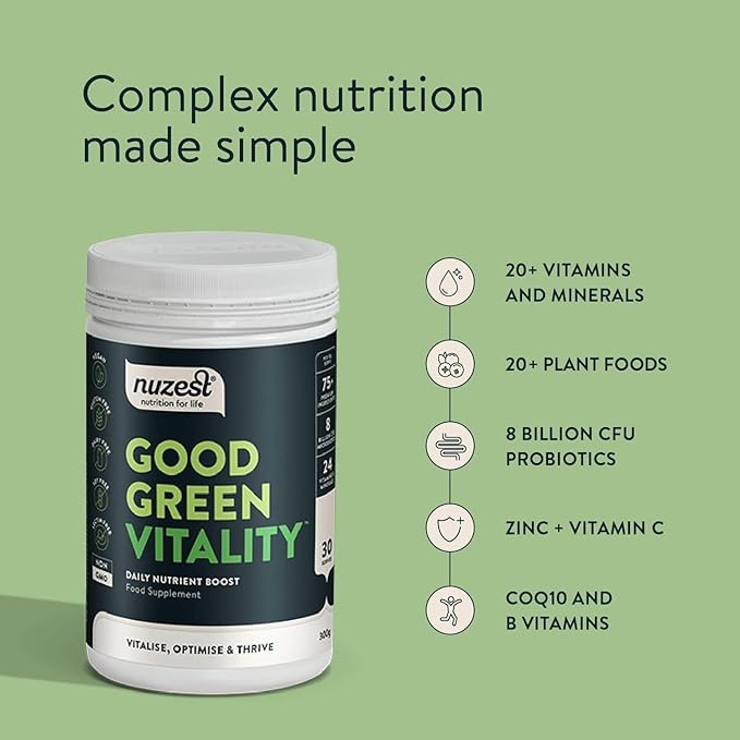 Nuzest Greens Powder Good Green Vitality – Vitamins, Minerals & Superfoods – Vegan Multivitamin Supplement (300g)