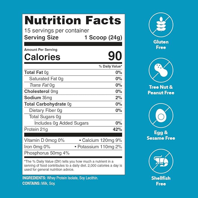 Unflavored Protein Powder | 21g 100% Whey Isolate Protein Powder | Unflavored Whey Protein Powder | Low Carb and Sugar Free Whey Protein Isolate | Gluten Free | Certified Kosher | 15 Servings