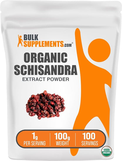 BulkSupplements.com Organic Schisandra Extract Powder - Schisandra Supplement, from Schisandra Berries - Herbal Supplement, Gluten Free - 1000mg per Serving, 100g (3.5 oz) (Pack of 1)