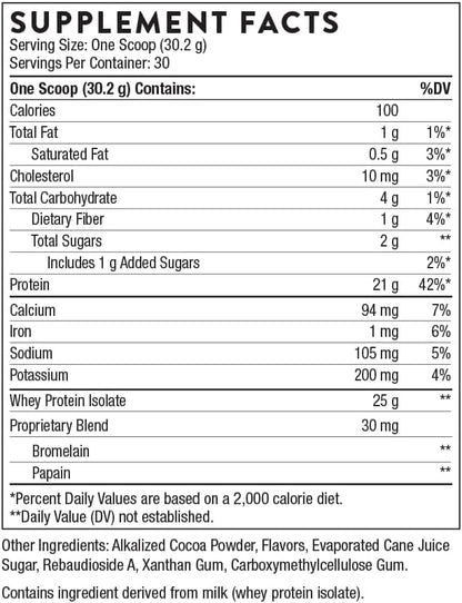 THORNE Whey Protein Isolate - 21 Grams of Easy-to-Digest Whey Protein Powder - NSF Certified for Sport - Chocolate Flavored - 31.9 Ounces - 30 Servings