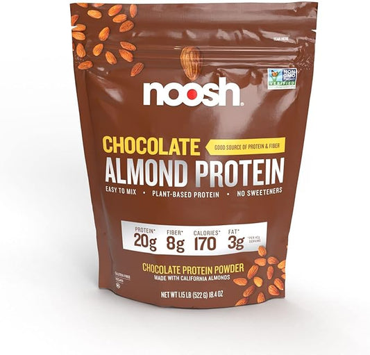NOOSH Plant Based Almond Protein Powder Chocolate 35 Gram - Vegan, All Natural Ingredients, Non-GMO, Gluten Free, Kosher, Peanut Free, Soy Free, Dairy Free (Chocolate)