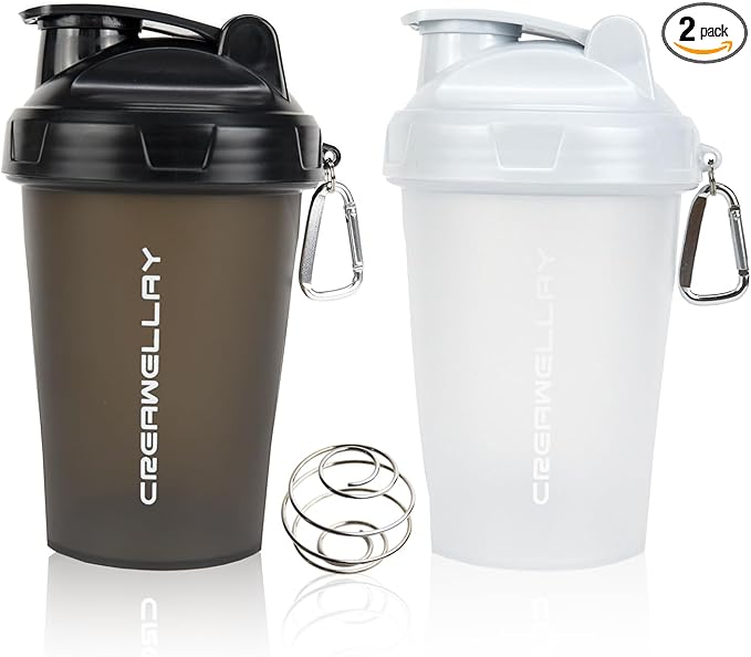 2 Pack Shaker Bottles for Protein Mixes, 17 oz Small Protein Shaker Bottle with Handle, Gym Shaker Cups with Blending Ball for Pre Workout, BPA-Free & Dishwasher Safe(Black, White)