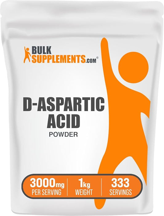 BulkSupplements.com D-Aspartic Acid Powder - DAA Supplement for Men & Women, D-Aspartic Acid 3000mg - Unflavored & Gluten Free, 3000mg per Serving, 1kg (2.2 lbs) (Pack of 1)