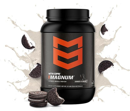 MTN OPS Magnum Cookies & Cream Protein Powder, 23g of Whey Isolate Protein & Milk Protein with BCAAs, Zero Sugar & Gluten Free, Cookies& Cream, 30-Serving Tub