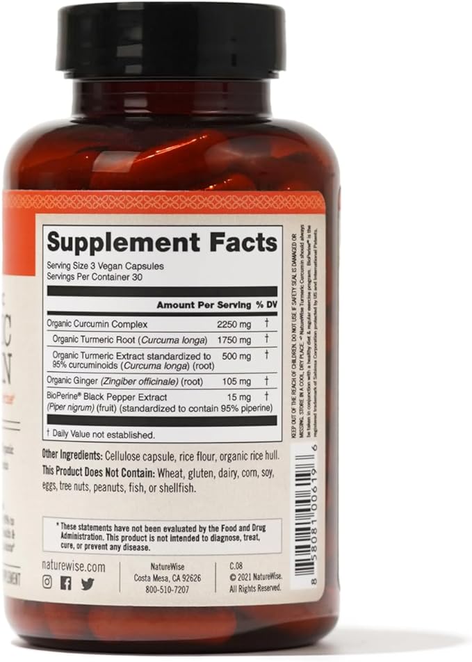 NatureWise Curcumin Turmeric 2250mg 95% Curcuminoids & BioPerine Black Pepper Extract Advanced Absorption for Joint Support [1 Month Supply - 90 Count]