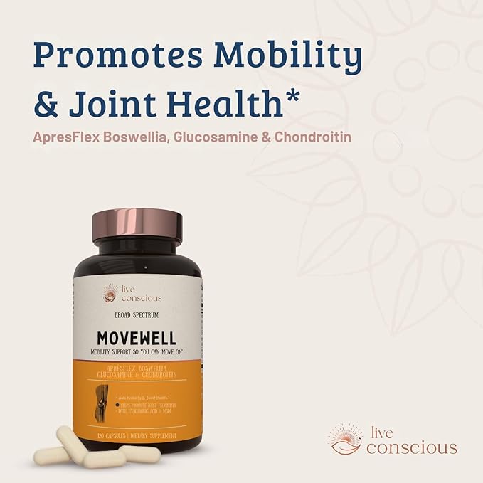 MoveWell by LiveConscious Glucosamine Chondroitin with MSM, Hyaluronic Acid, and More | Joint Health Supplement (2-Pack)