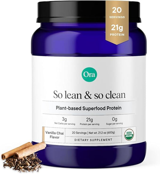 Ora Organic Vegan Protein Powder - 21g Plant Based Protein Powder for Women and Men | Clean Protein Source, Keto Friendly, Gluten Free, Paleo, Dairy-Free, Gluten-Free, Soy-Free (Vanilla Chai)