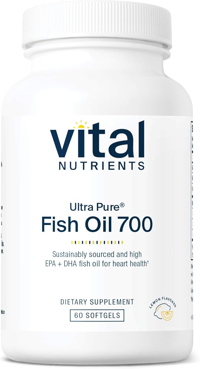 Vital Nutrients Ultra Pure® Fish Oil 700 | Supports Heart, Brain, and Joint Health* | Sustainably Sourced High EPA & DHA Omega-3 Fatty Acid | Lemon Flavor | Gluten, Dairy & Soy Free | 60 Softgels