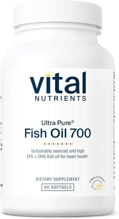 Vital Nutrients Ultra Pure® Fish Oil 700 | Supports Heart, Brain, and Joint Health* | Sustainably Sourced High EPA & DHA Omega-3 Fatty Acid | Lemon Flavor | Gluten, Dairy & Soy Free | 60 Softgels