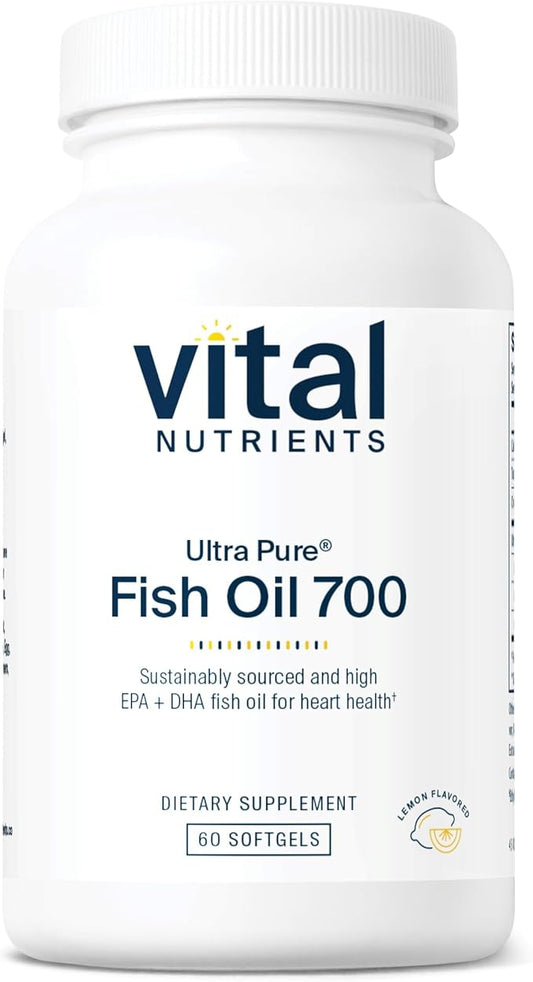 Vital Nutrients Ultra Pure® Fish Oil 700 | Supports Heart, Brain, and Joint Health* | Sustainably Sourced High EPA & DHA Omega-3 Fatty Acid | Lemon Flavor | Gluten, Dairy & Soy Free | 60 Softgels