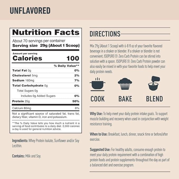 Isopure Unflavored Protein, 25g Whey Isolate, Zero Carb & Keto Friendly, 70 Servings, 4.5 Pound (Packaging May Vary)
