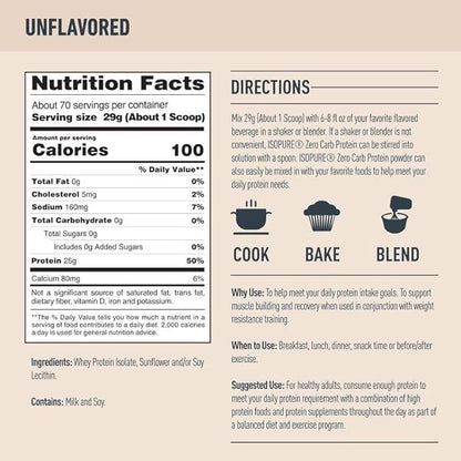 Isopure Unflavored Protein, 25g Whey Isolate, Zero Carb & Keto Friendly, 70 Servings, 4.5 Pound (Packaging May Vary)