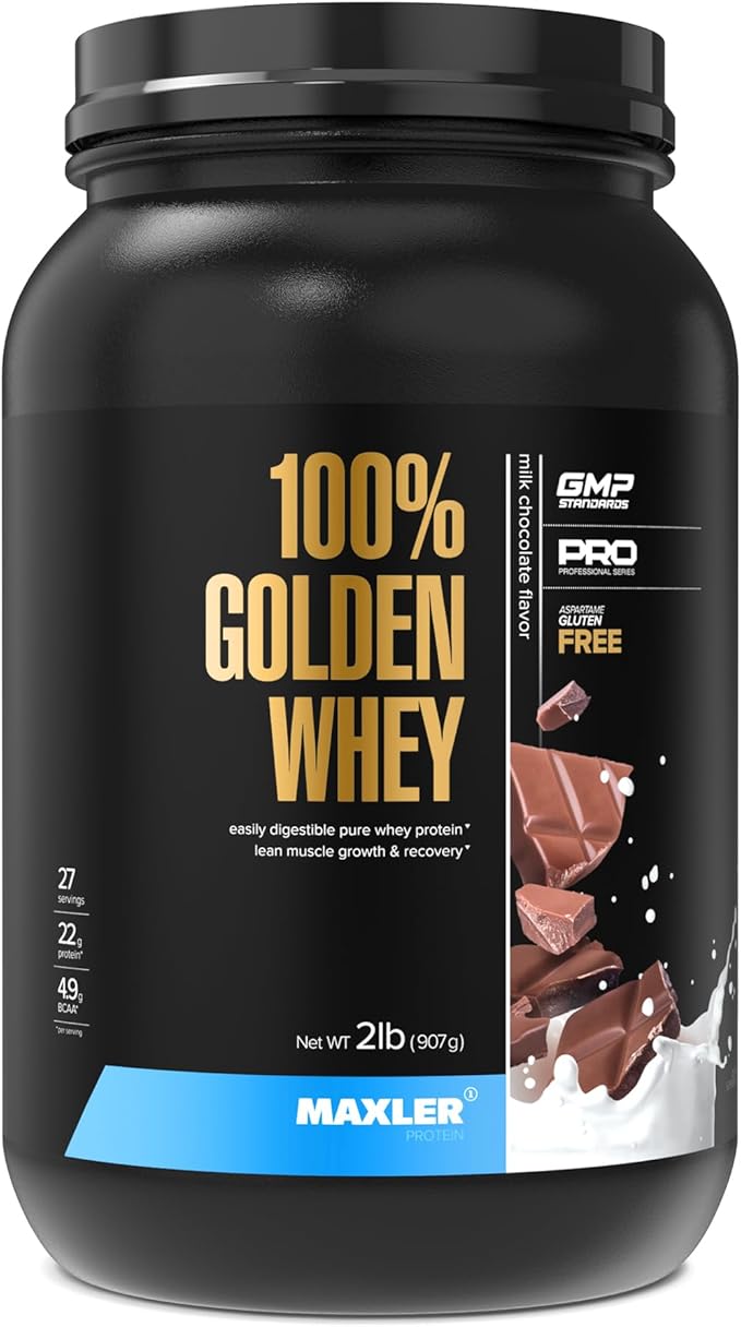 Maxler 100% Golden Whey Protein - 22g Protein per Serving - Premium Whey Protein Powder for Pre Post Workout - Fast-Absorbing Whey Concentrate Isolate & Hydrolysate Blend - Milk Chocolate Protein 2 lb