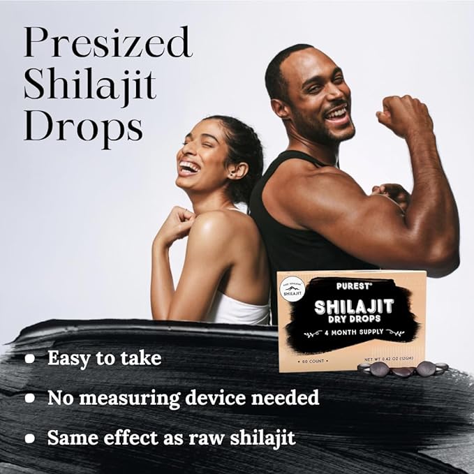 Pure Himalayan Shilajit Dry Drops, 100% Pure Natural Shilajit, Grade A, Max Potency 85+ Clean Trace Minerals & Fulvic Acid for Energy, Metabolism & Immune Support Supplement for Men & Women (120 tabs)