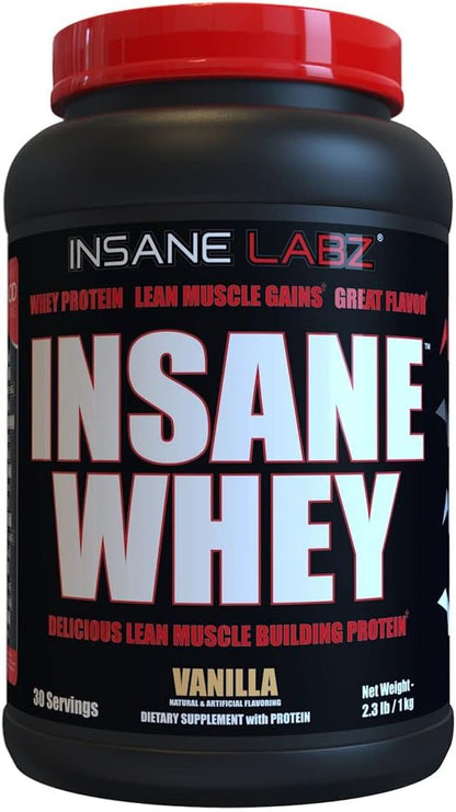 Insane Labz Insane Whey,100% Muscle Building Whey Protein, BCAA Amino Profile, Mass Gainer, Meal Replacement (Vanilla, 30 Servings)