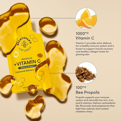 Beekeeper's Naturals Propolis Liposomal with Vitamin C Effective Bio-Available Immune Support Delivery, 30 Ct