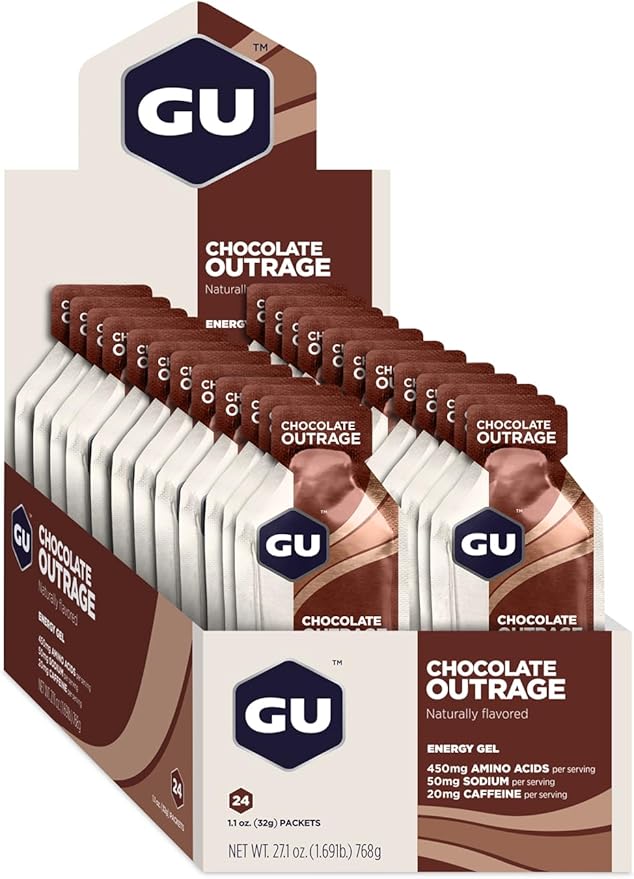 GU Energy Original Sports Nutrition Energy Gel, Vegan, Gluten-Free, Kosher, and Dairy-Free On-the-Go Energy for Any Workout, 24-Count, Chocolate Outrage