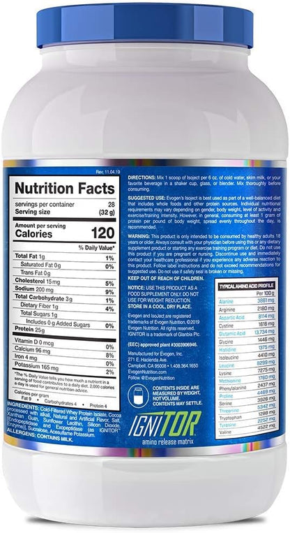 Evogen Isoject - Whey Isolate Protein Powder | Ultra-Pure Whey Isolate, Enhanced Absorption & Recovery | Ignitor Enzymes, BCAAs, EAAs | Chocolate Peanut Butter | 28 Servings