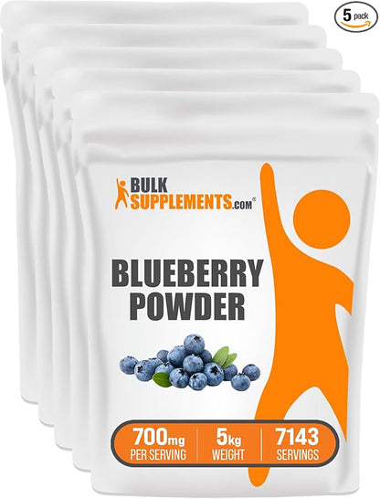 BulkSupplements.com Blueberry Powder - Blueberry Supplement, Wild Blueberry Powder - Antioxidant Support, Gluten Free, 700mg per Serving, 5kg (11 lbs) (Pack of 5)
