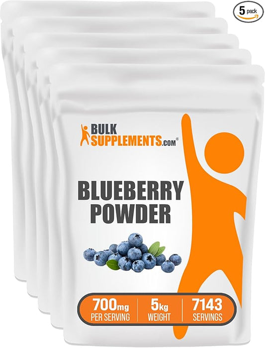 BulkSupplements.com Blueberry Powder - Blueberry Supplement, Wild Blueberry Powder - Antioxidant Support, Gluten Free, 700mg per Serving, 5kg (11 lbs) (Pack of 5)