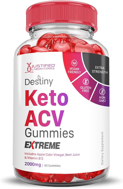 Destiny Keto ACV Gummies Extreme 2000MG Destiny Keto Gummies Advanced Formula Apple Cider Vinegar with Pomegranate Beet Juice Powder B12 Vegan Non GMO 60 Gummys