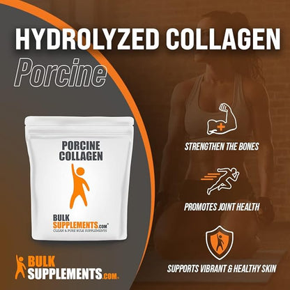 BulkSupplements.com Porcine Collagen Powder - Hydrolyzed Collagen Powder, Collagen Supplement, Collagen Peptides Powder - Collagen Protein Powder, Gluten Free, 2500mg per Serving, 5kg (11 lbs)