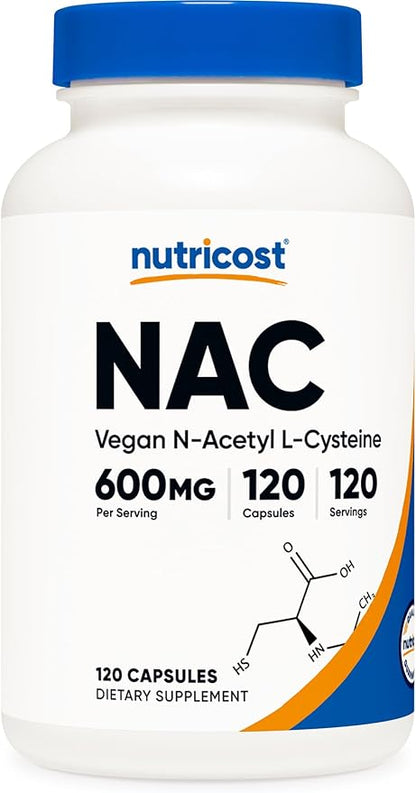 Nutricost N-Acetyl L-Cysteine (NAC) 600mg, 120 Vegetarian Capsules - Non-GMO, Gluten Free, Vegetarian Caps