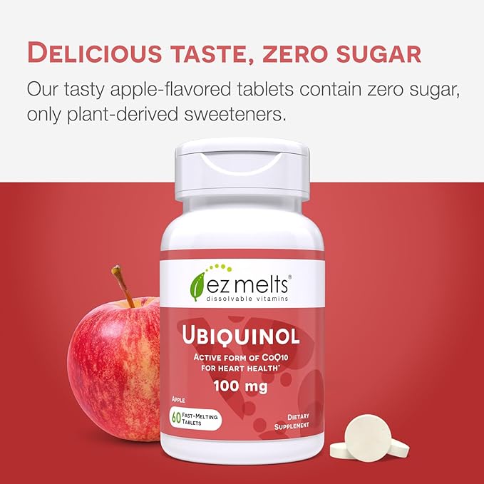 EZ Melts Dissolvable Ubiquinol 100mg, Active Form of CoQ10, Heart Health Supplements for Men & Women, Sugar-Free, 2-Month Supply