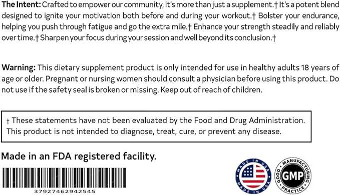 Pre workout - Stim Free, Caffeine Free, Energy, Endurance, Focus, Strength