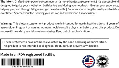 Pre workout - Stim Free, Caffeine Free, Energy, Endurance, Focus, Strength