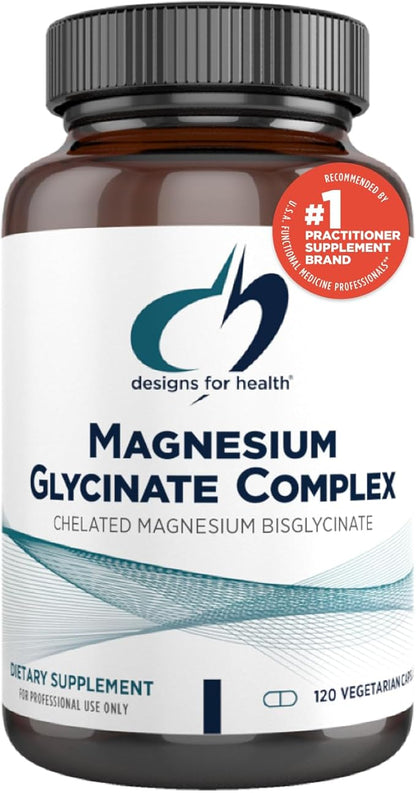 Designs for Health Magnesium Glycinate Complex - Chelated Magnesium Bisglycinate + High Absorption Magnesium Oxide for Heart Health, Immune Support & Bone Strength - Vegan (120 Capsules)