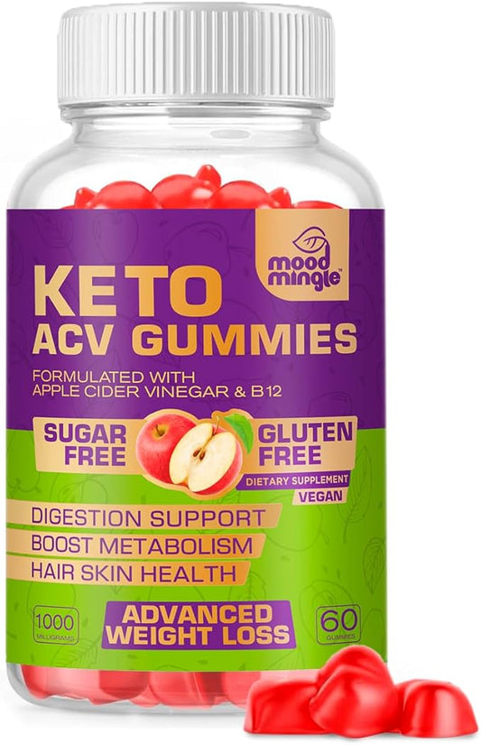 Keto ACV Gummies for Advanced Weight Loss - Gluten & Sugar-Free Apple Cider Vinegar Rapid Fat Burner Diet Supplement for Women Men - 60 Gummies (1000MG)