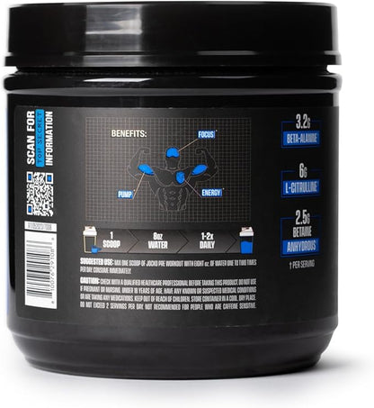 Jocko Fuel Ultimate Pre Workout Powder - Pre-Workout Energy Powder Drink for Men & Women - High Stim Sugar-Free Nootropic Blend to Support Muscle Pump, Energy, & Recovery 200mg Caffeine Blue Raspberry