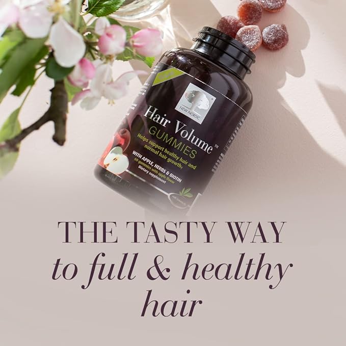 NEW NORDIC Hair Volume Gummies, 2500 mcg Biotin Daily Intake, Hair Vitamins to Support Hair Skin & Nails, Vegan Hair Supplement for Men and Women, 60 Count (Pack of 3)