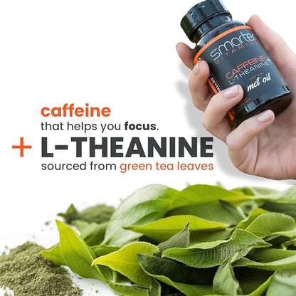 200mg Caffeine Pills - MCT Oil from 100% Coconuts + 100mg L-Theanine, Advanced Energy, Clean Focus and Perfect Clarity + All Natural Smooth Extended Release