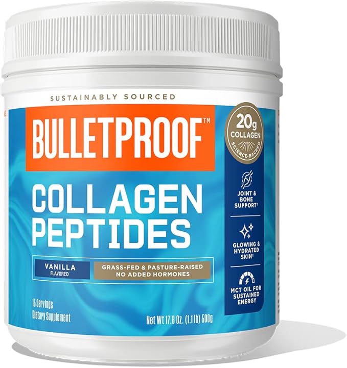Bulletproof Vanilla Collagen Peptides Powder with MCT Oil, 17.6 Ounces, Grass-Fed Collagen Protein for Skin, Bones and Joints