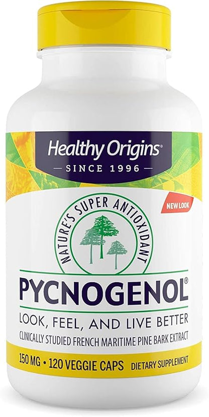 Healthy Origins Pycnogenol 100 mg - Premium Pine Bark Extract - French Maritime Pine Bark Extract for Heart Health, Skin Care & More - Gluten-Free & Non-GMO Supplement - 120 Veggie Caps
