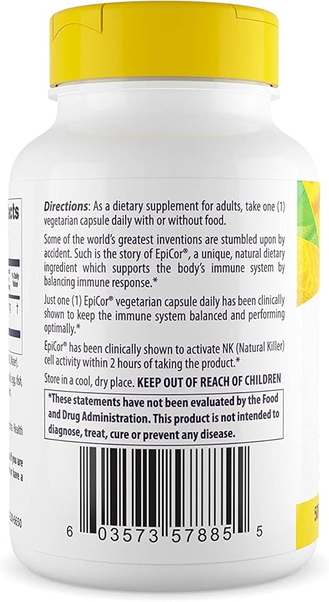 Healthy Origins EpiCor (Immune Protection), 500 mg - Plant-Based Immune Support Capsules - Gluten-Free & Non-GMO Supplement - 60 Veggie Caps