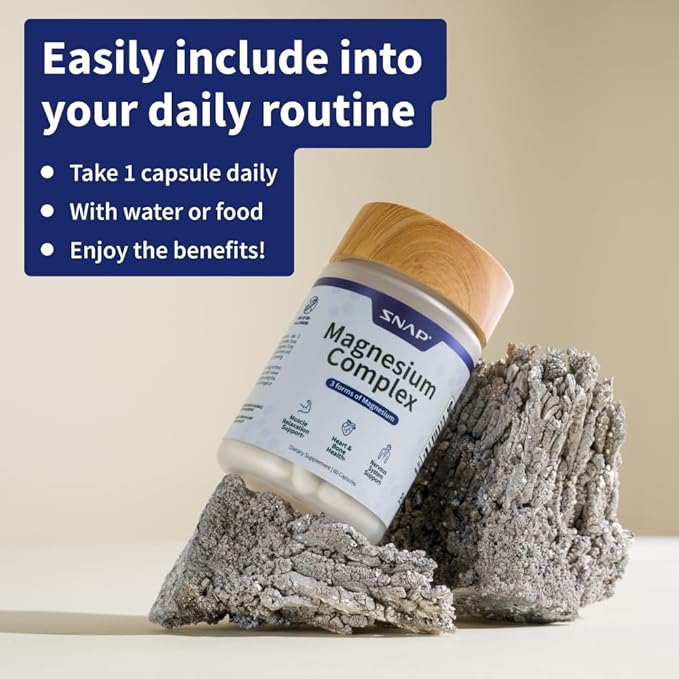 Snap Supplements 3-in-1 Magnesium Complex Supplement, Magnesium Bisglycinate, Oxide, Citrate, Triple Magnesium Complex, 60 Capsules