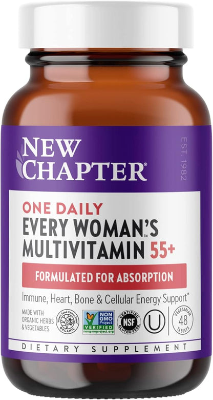 New Chapter Women's Multivitamin 50 Plus for Cellular Energy, Heart & Immune Support with 20+ Nutrients + Astaxanthin - Every Woman's One Daily 55+, Gentle on The Stomach, 48 Count
