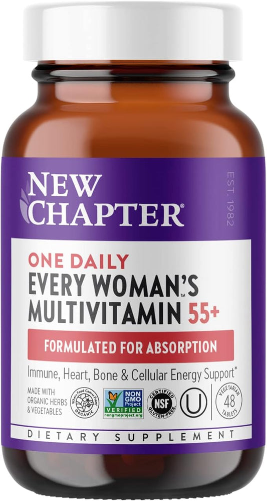New Chapter Women's Multivitamin 50 Plus for Cellular Energy, Heart & Immune Support with 20+ Nutrients + Astaxanthin - Every Woman's One Daily 55+, Gentle on The Stomach, 48 Count