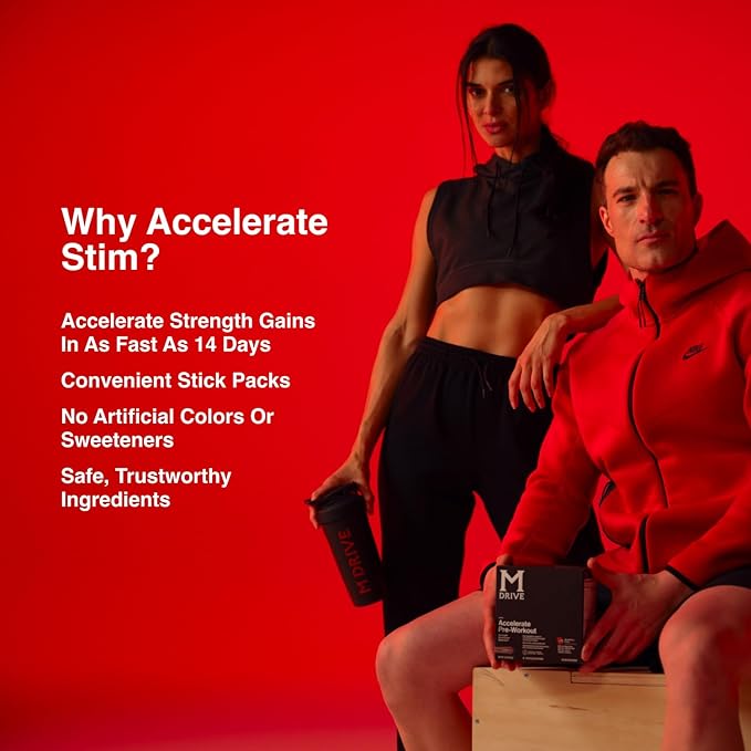 Mdrive Accelerate Pre-Workout Powder, Individual Servings, Mixed Berry, 30 Count