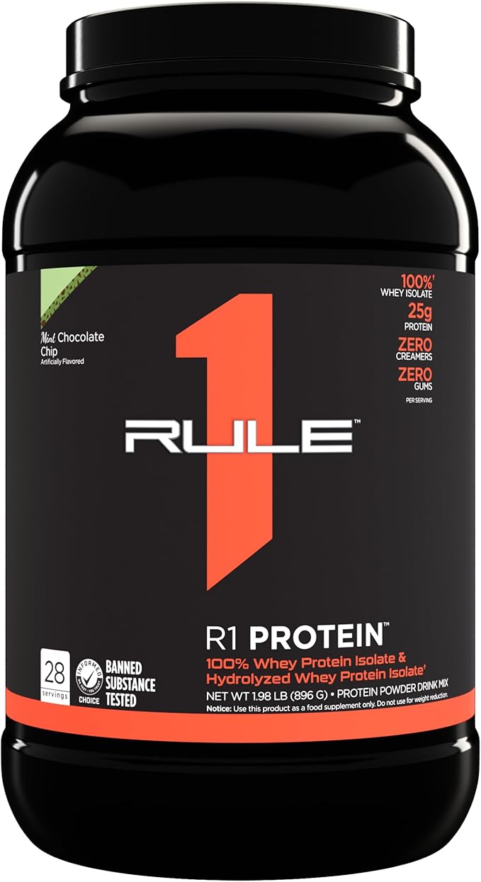 Rule One Proteins R1 Protein - 25g Fast-Acting, Super-Pure 100% Isolate and Hydrolysate Protein Powder with 6g BCAAs (2 Pounds*, Mint Chocolate Chip)